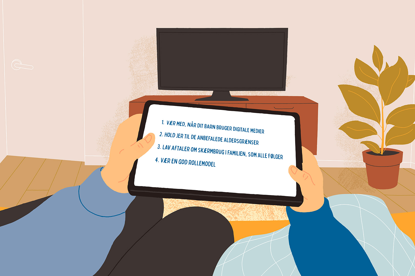 En tablet med fire gode råd.